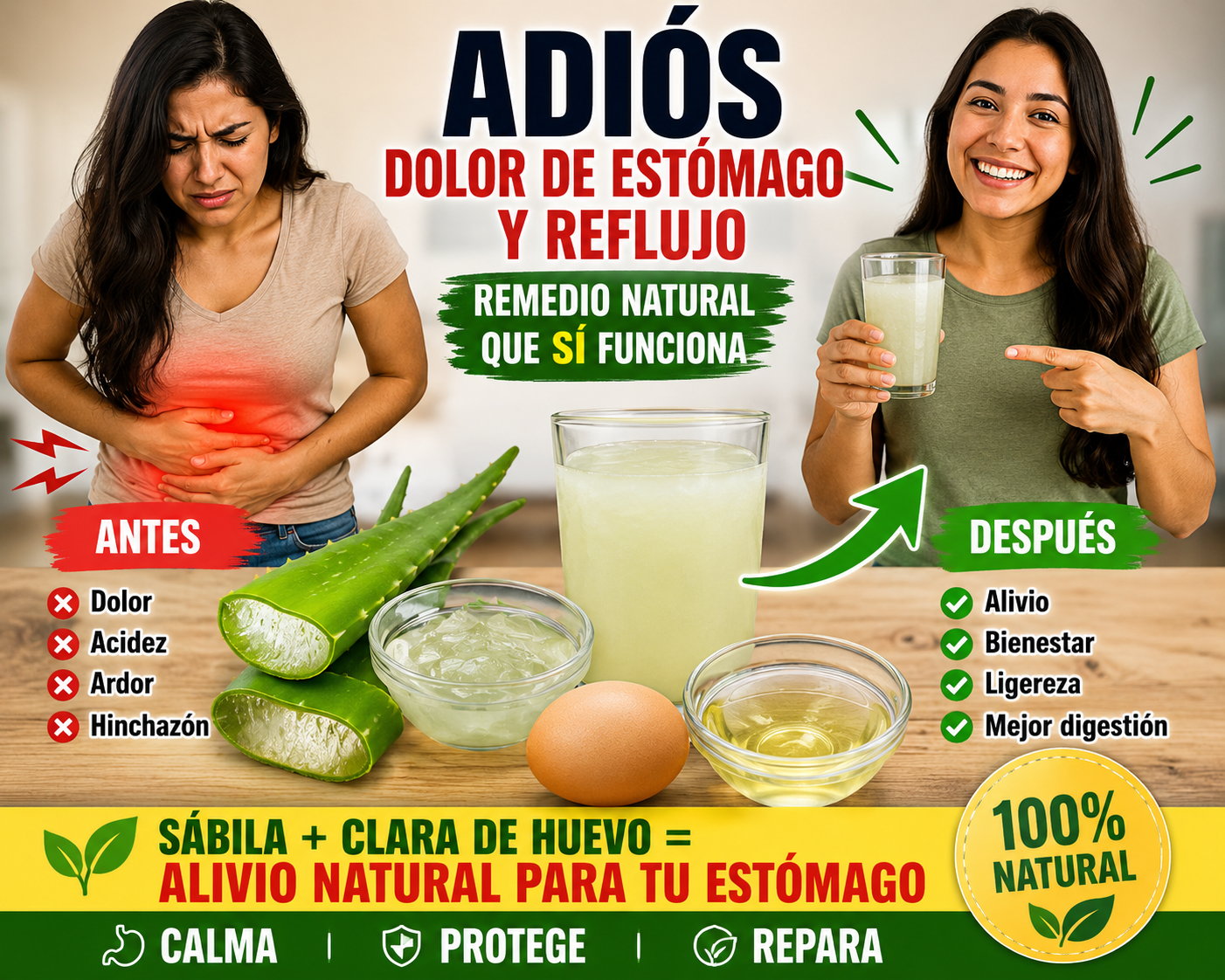 El remedio natural que está sorprendiendo a todos! Alivio para el dolor de estómago y el reflujo con sábila y clara de huevo”